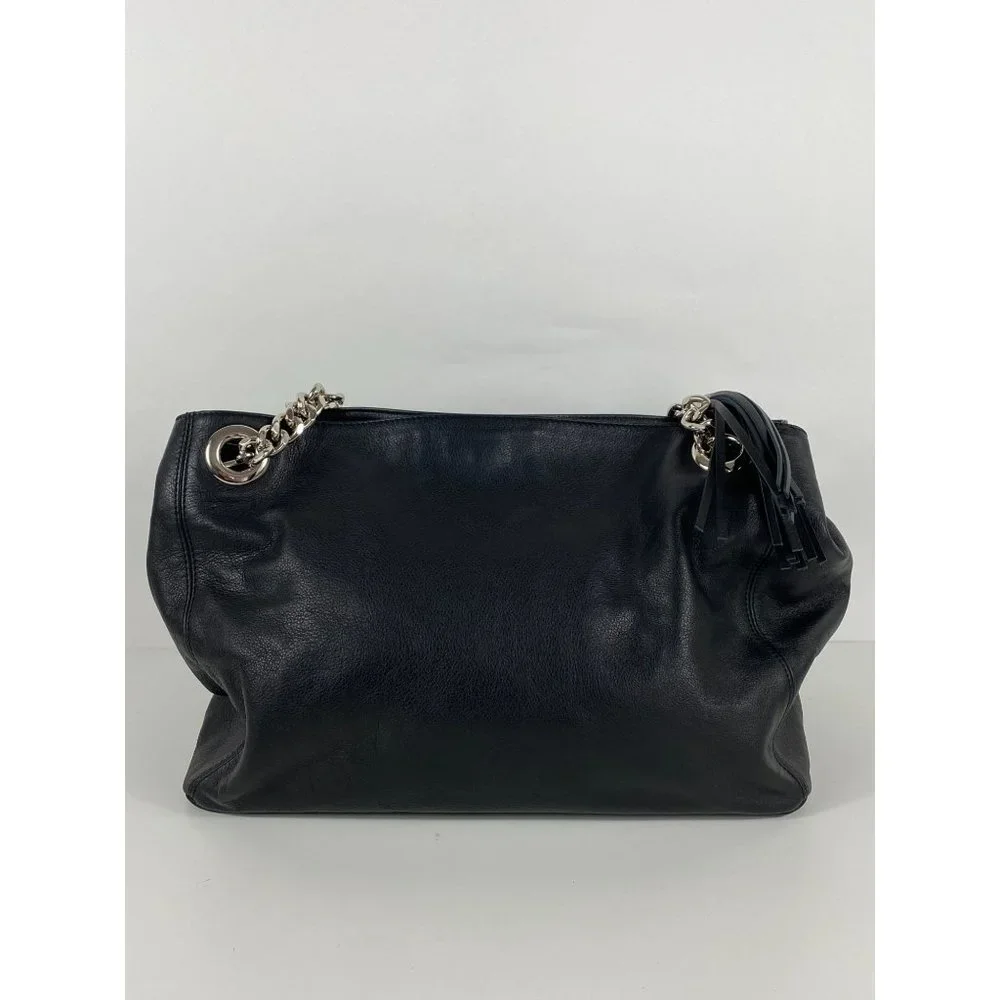 Valentino by Mario Valentino Quilted Logo Chain Strap Leather Hand Bag Blk D137 - Picture 2 of 11
